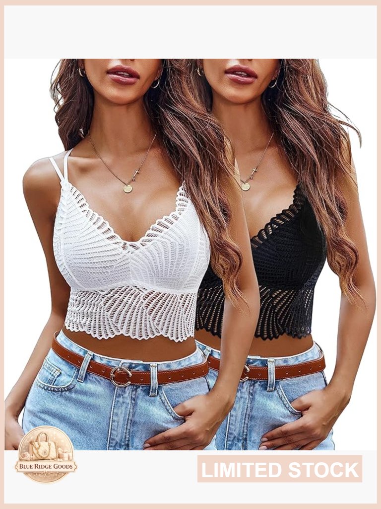 Lace Bralette V Neck Camisole Adjustable Strap Crop Top Racerback Hollow Back